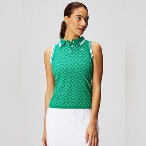 Fabletics Green Seamless Polo Fairway Chateau Jacquard Tank Top Size S